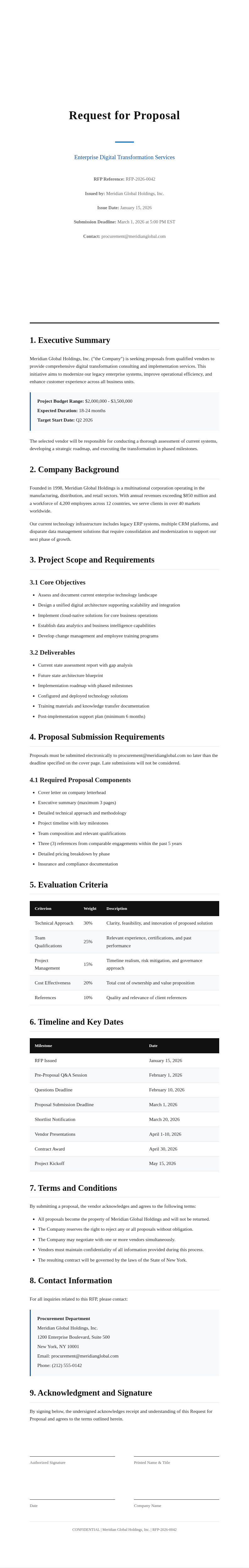 Classic Professional Request for Proposal